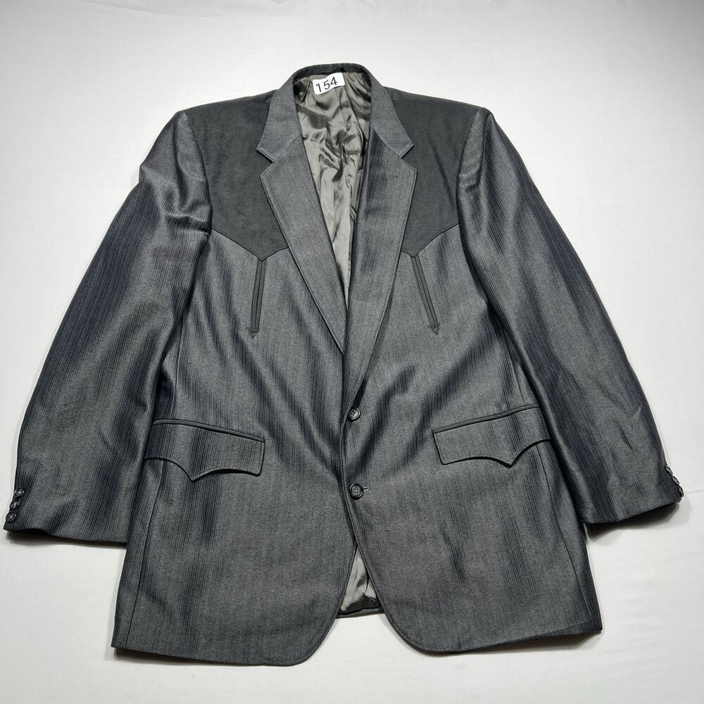 Circle S Blazer Mens 44L Gray Western Yoke Sport Coat 2 Button Cowboy Rodeo